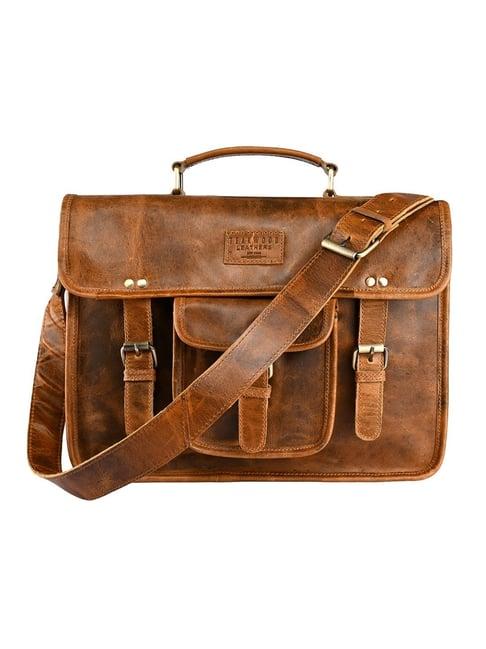 teakwood leathers brown faded medium messenger bag