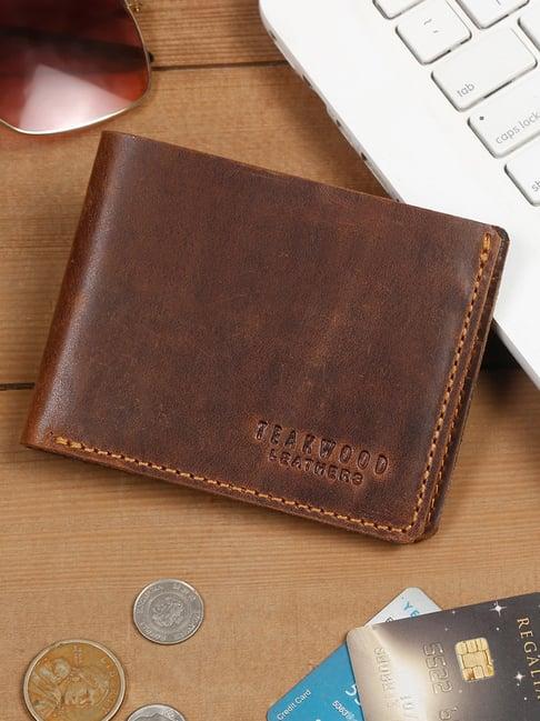 teakwood leathers brown leather bi-fold wallet for men