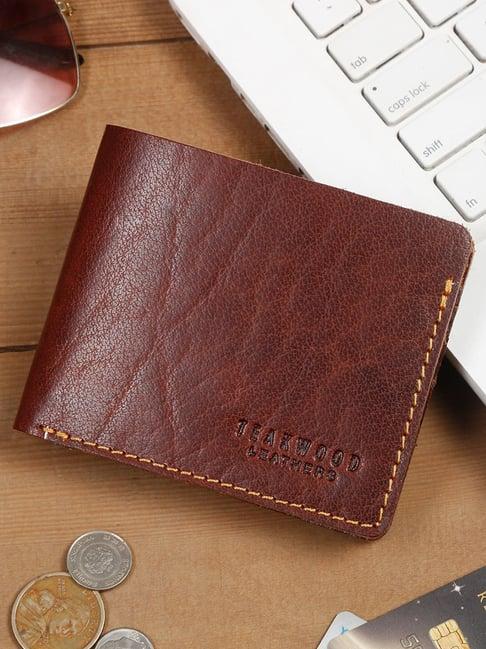 teakwood leathers brown leather bi-fold wallet for men