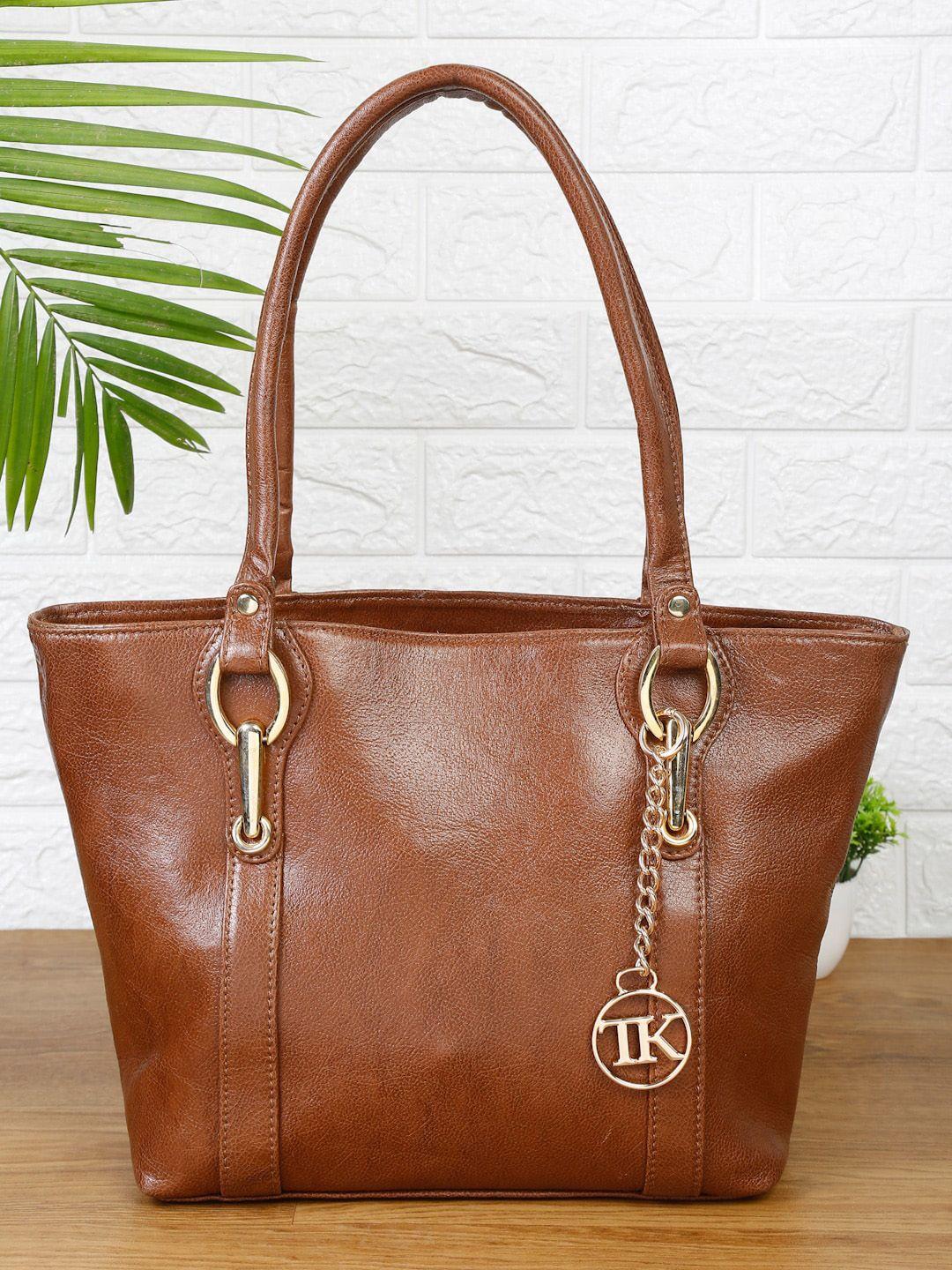 teakwood leathers brown leather oversized structured handheld bag