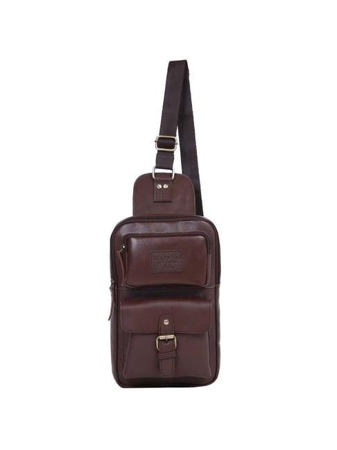 teakwood leathers brown solid medium cross body bag