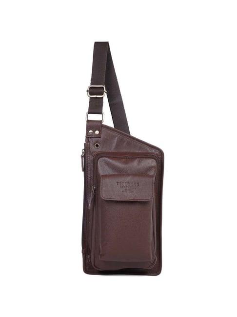 teakwood leathers brown solid medium cross body bag