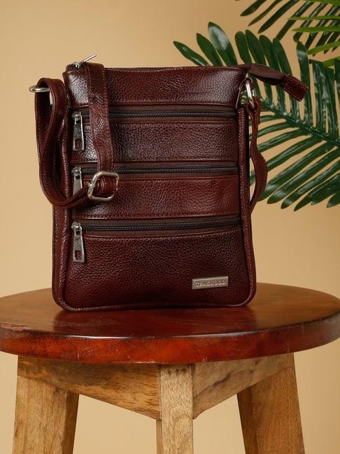 teakwood leathers brown solid sling handbag