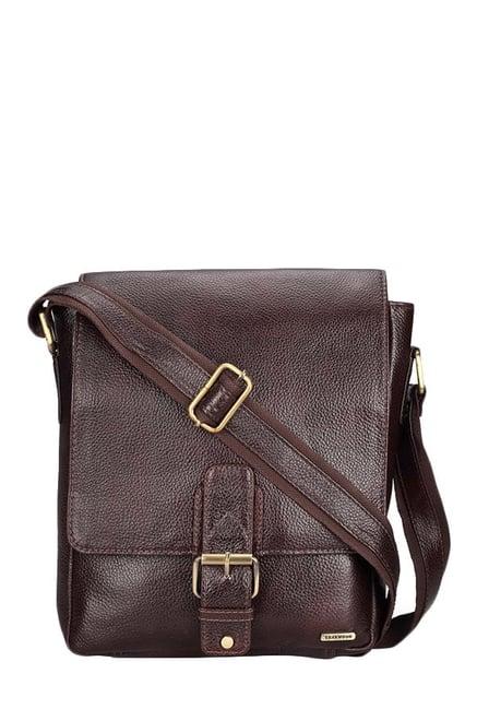 teakwood leathers dark brown solid sling bag