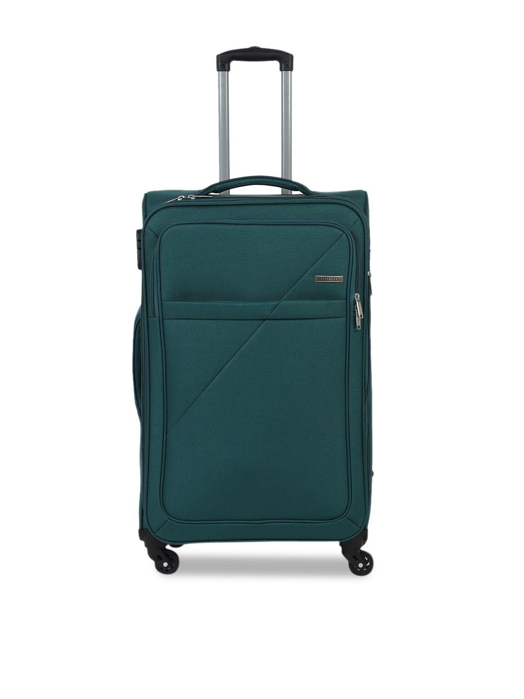 teakwood leathers green textured soft-sided large trolley suitcase