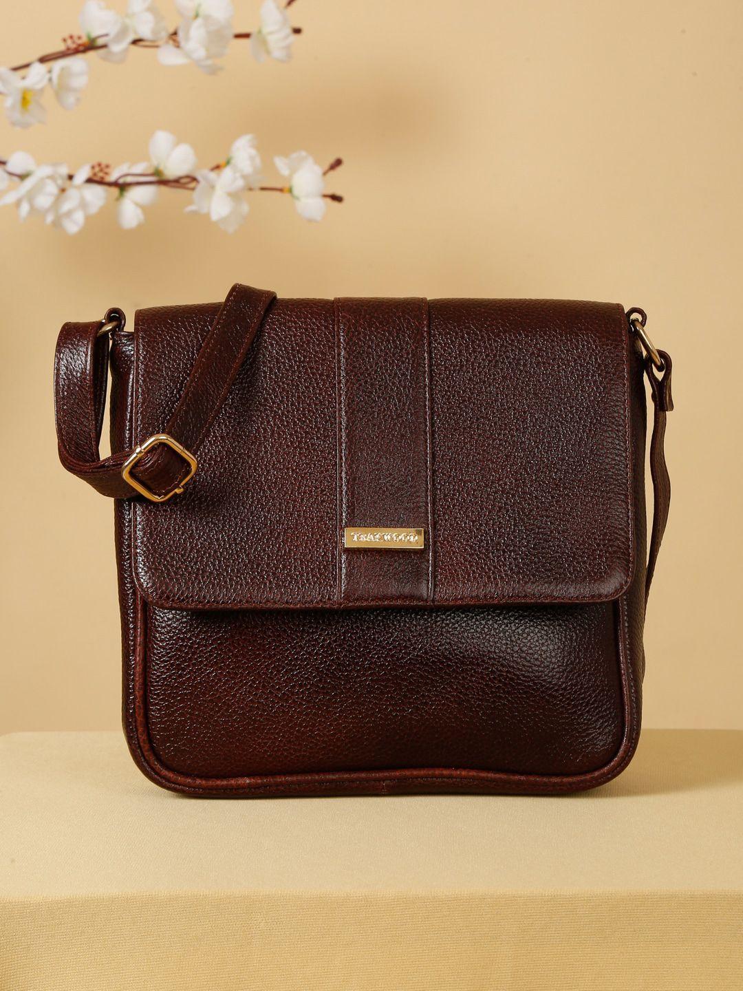 teakwood leathers leather structured sling bag with cut work