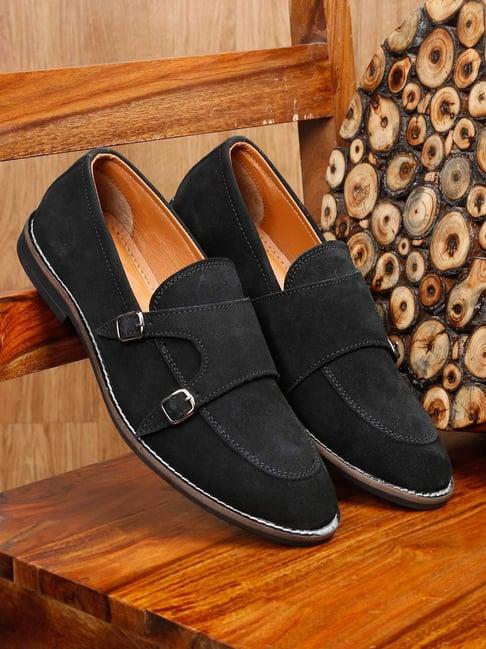 teakwood leathers men's black monk shoes