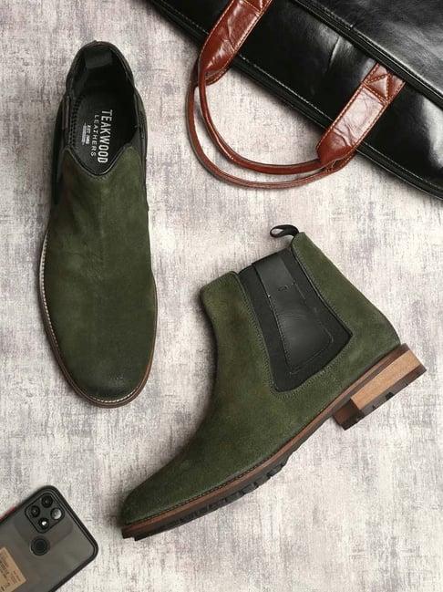 teakwood leathers men's olive chelsea boots