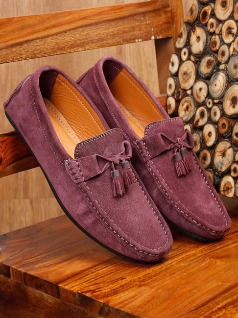 teakwood leathers men's purple casual moccasins