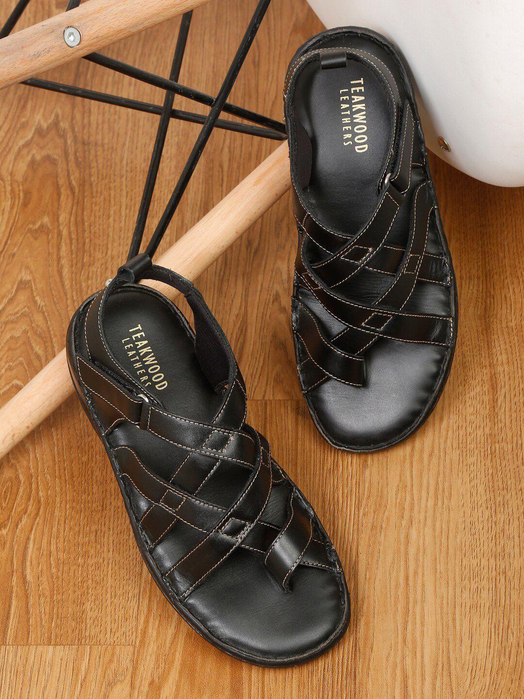 teakwood leathers men black leather comfort sandals