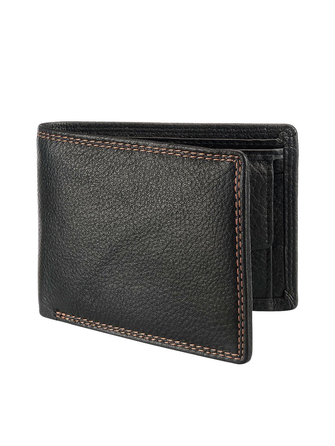 teakwood leathers men black solid two fold wallet