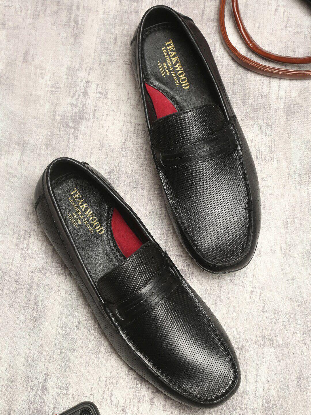 teakwood leathers men black textured leather formal loafers