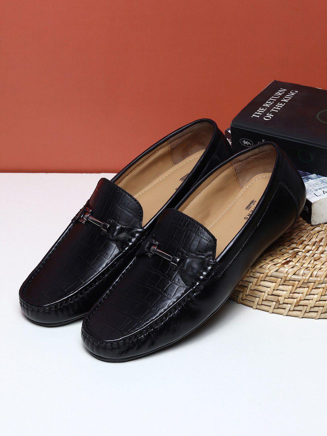 teakwood leathers men black textured leather loafers