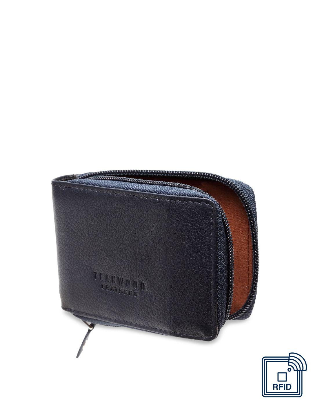 teakwood leathers men blue solid leather card holder