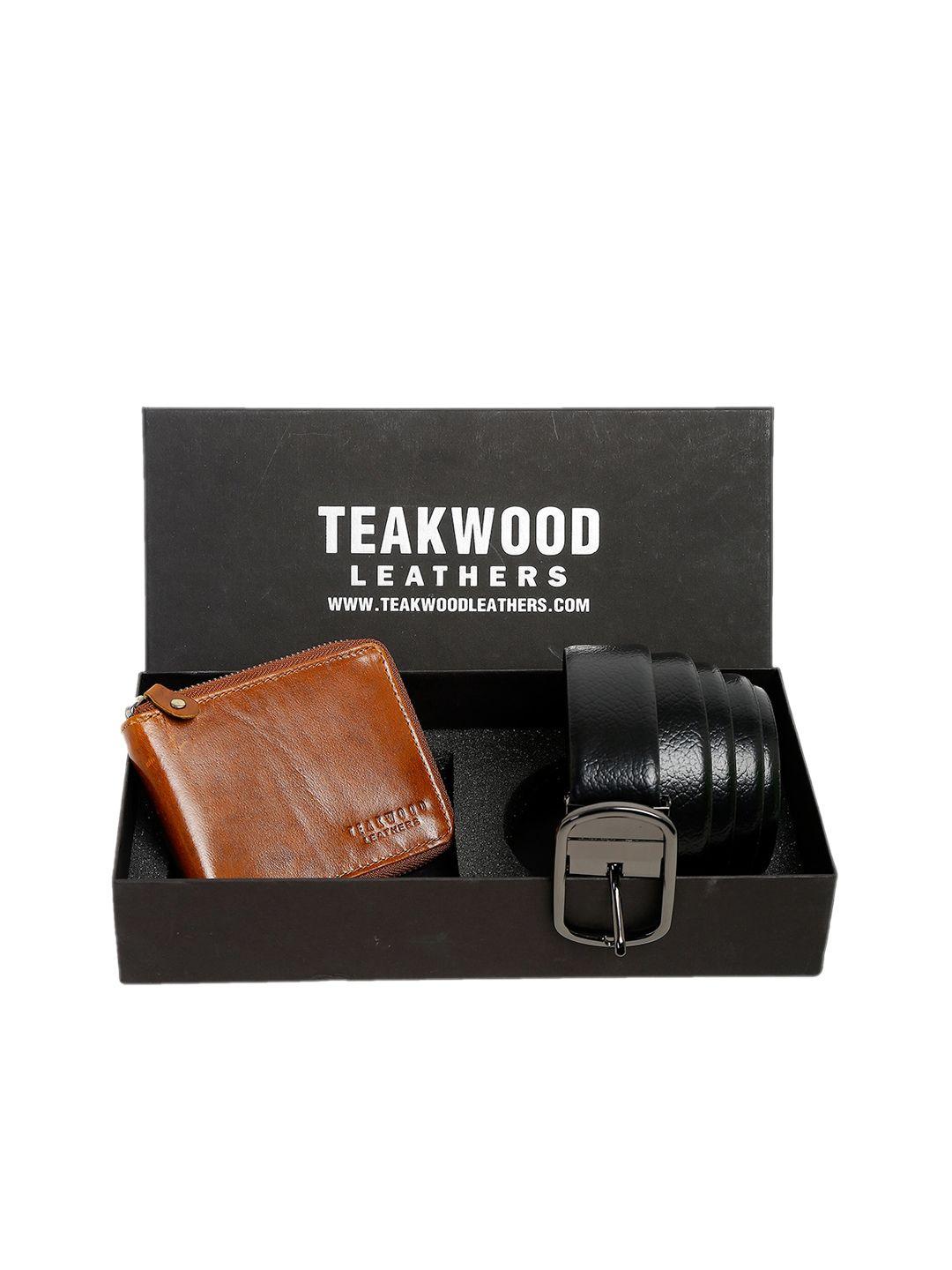 teakwood leathers men brown & black leather accessory gift set