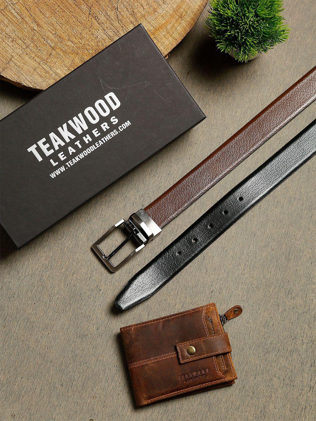 teakwood leathers men brown leather accessory gift set