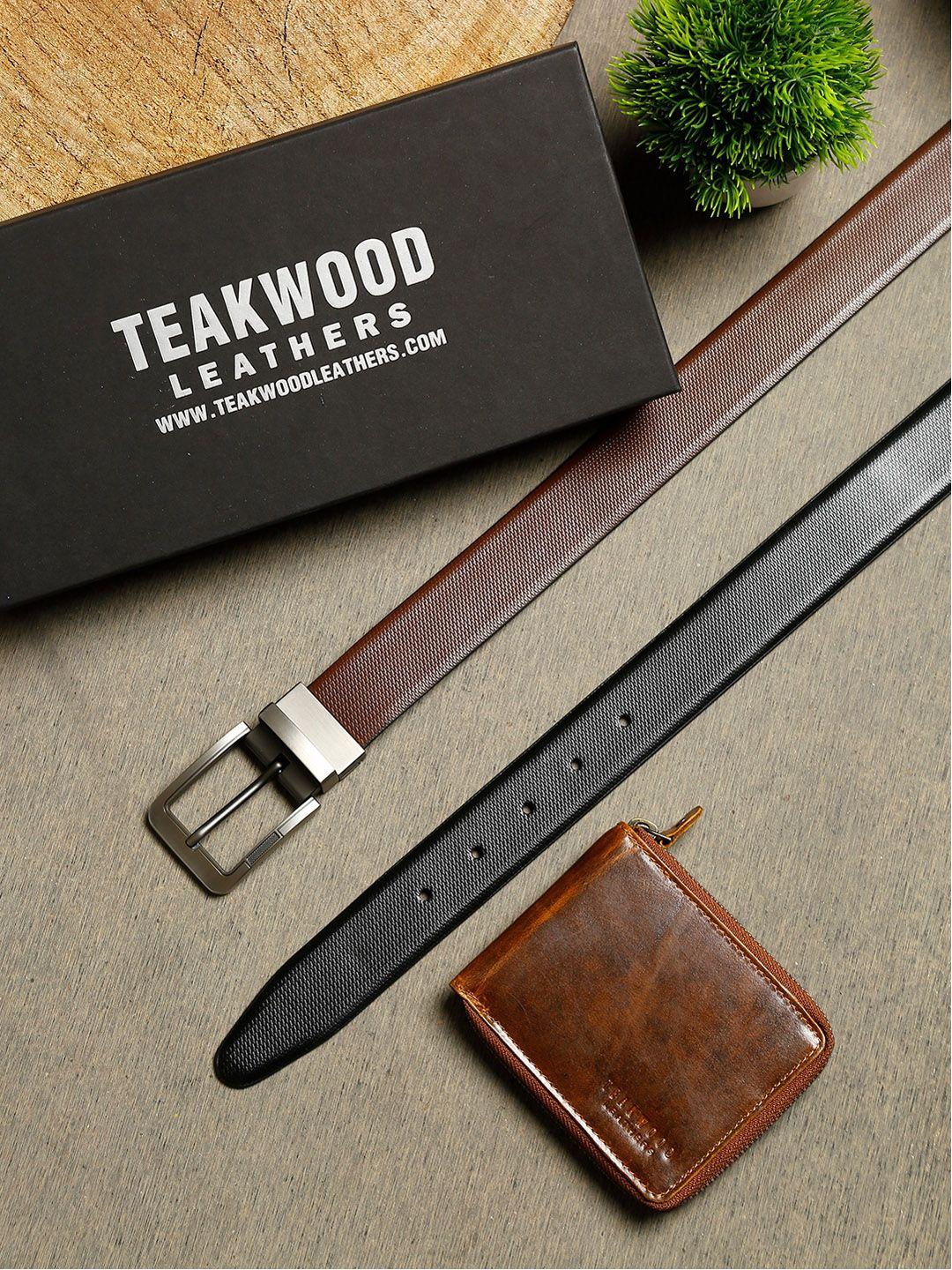 teakwood leathers men brown leather accessory gift set