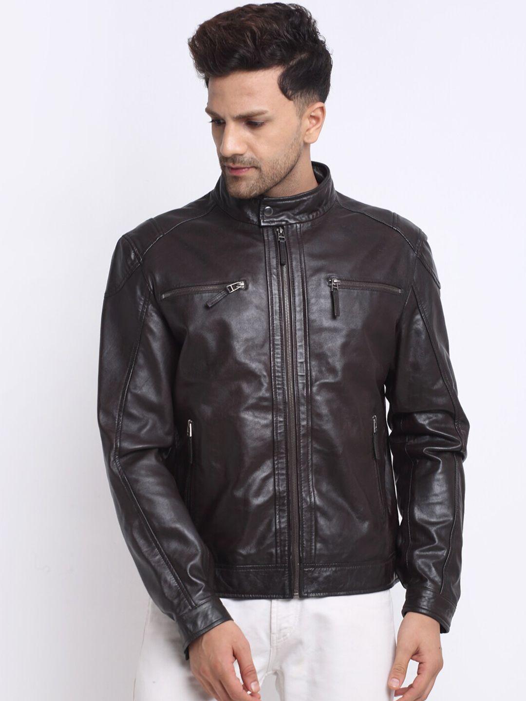teakwood leathers men brown leather water resistant biker jacket