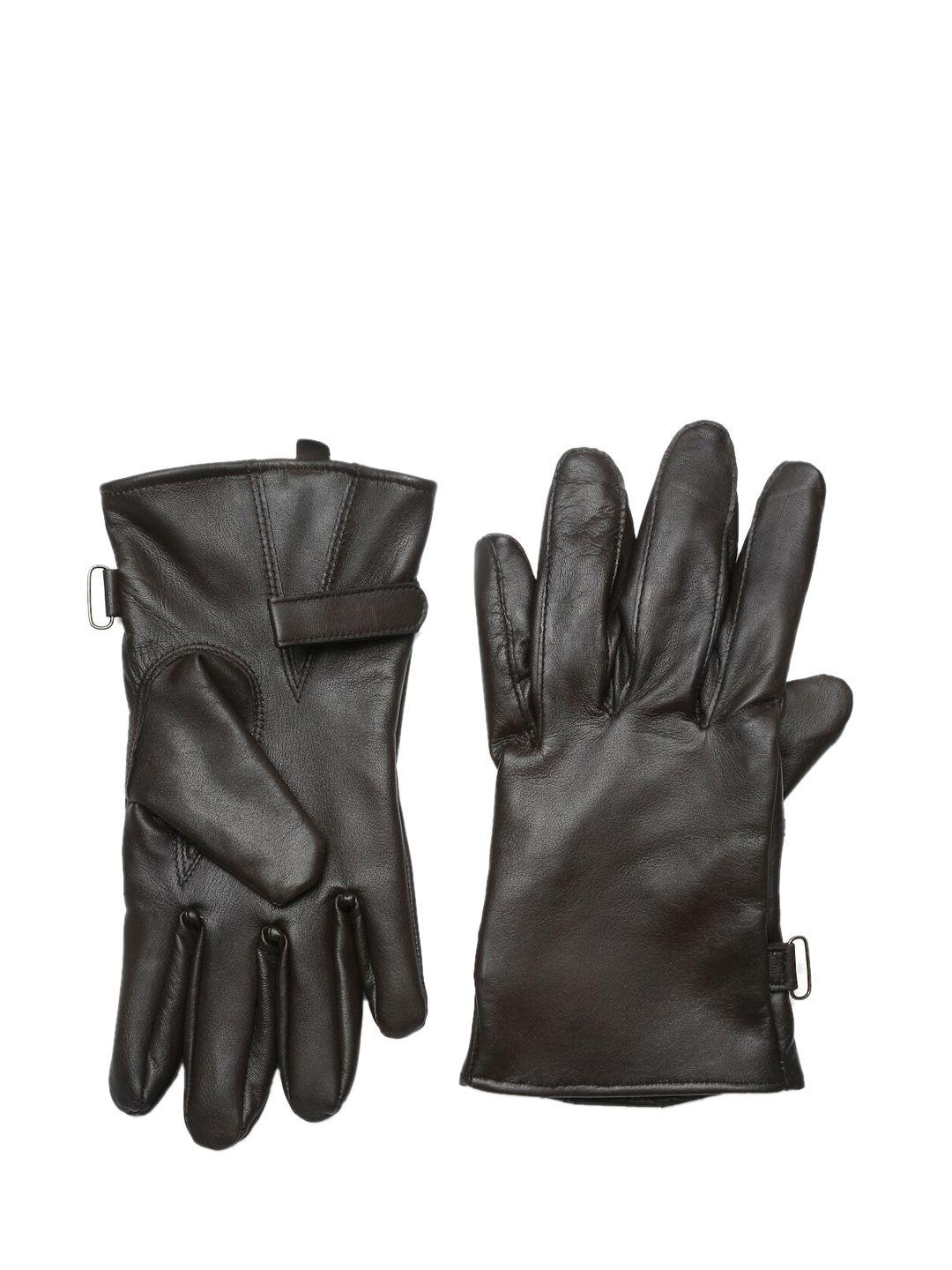 teakwood leathers men brown solid leather gloves