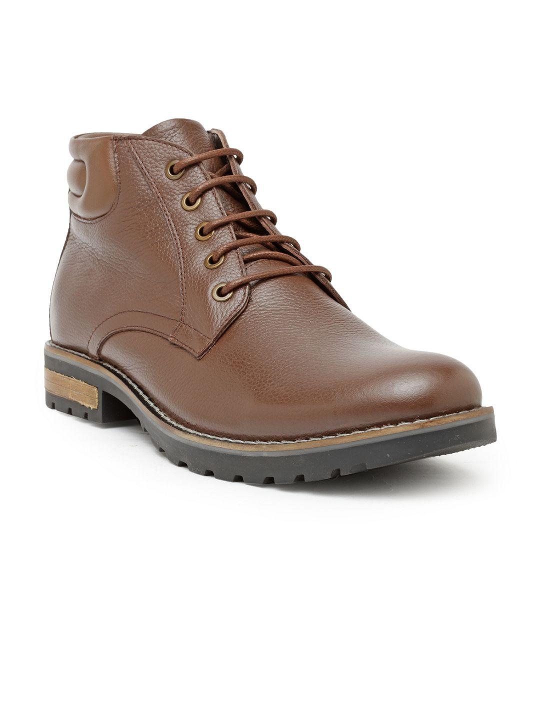 teakwood leathers men brown solid leather mid-top flat boots