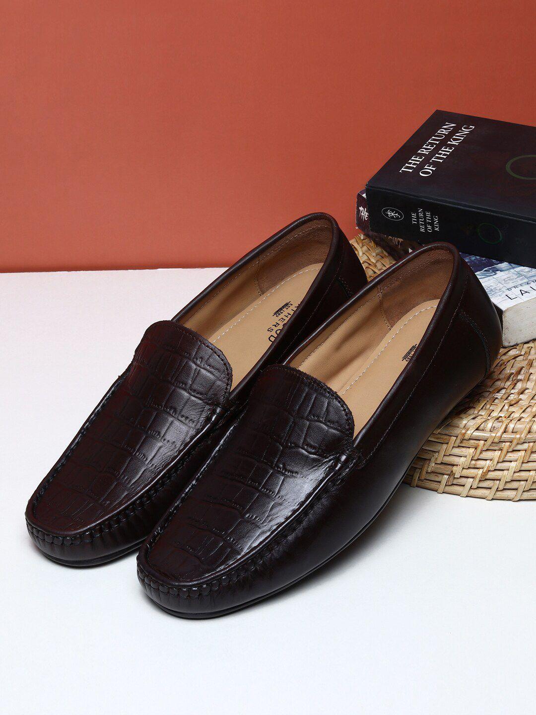 teakwood leathers men brown textured leather loafers