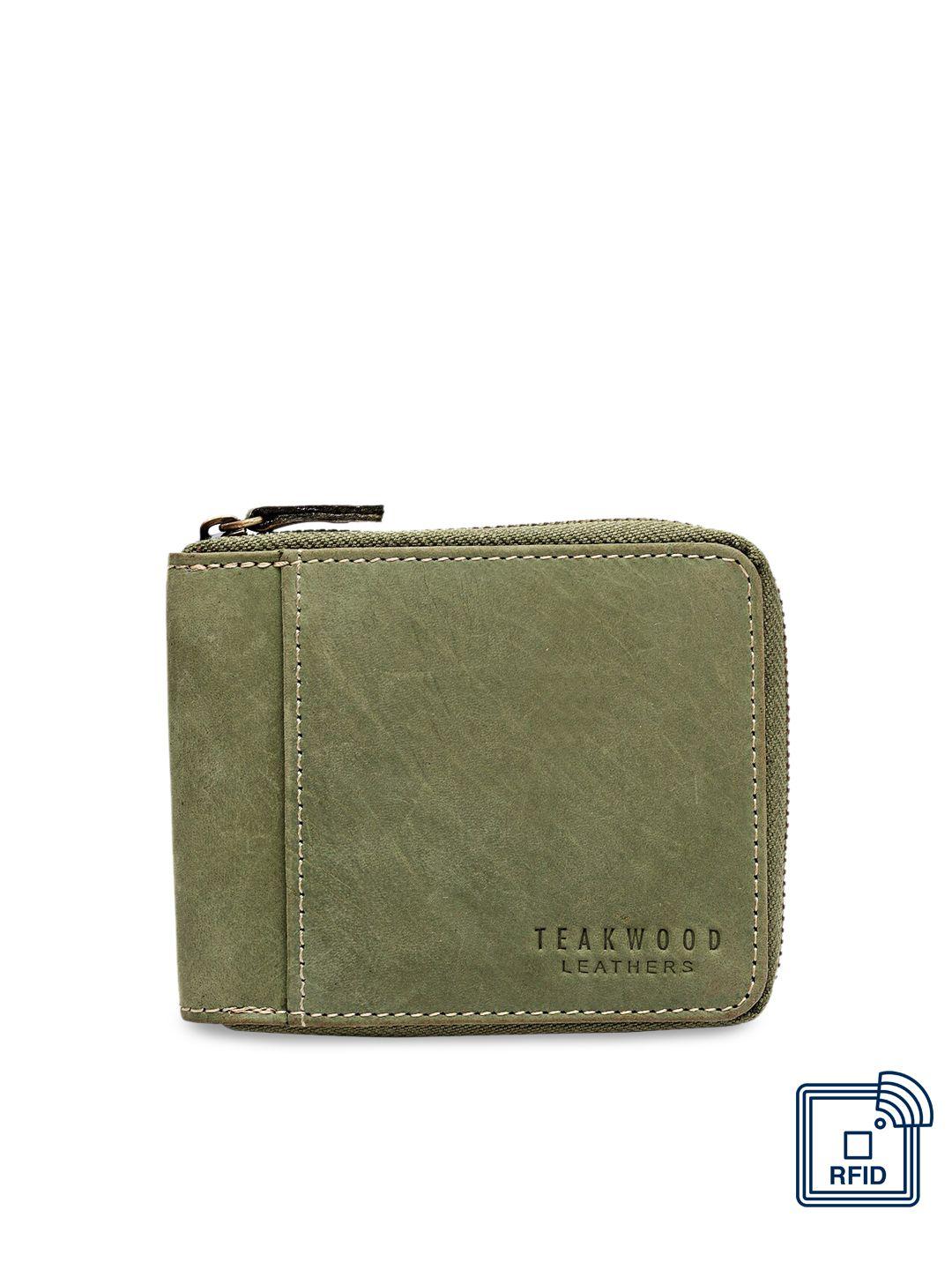 teakwood leathers men green solid zip around wallet