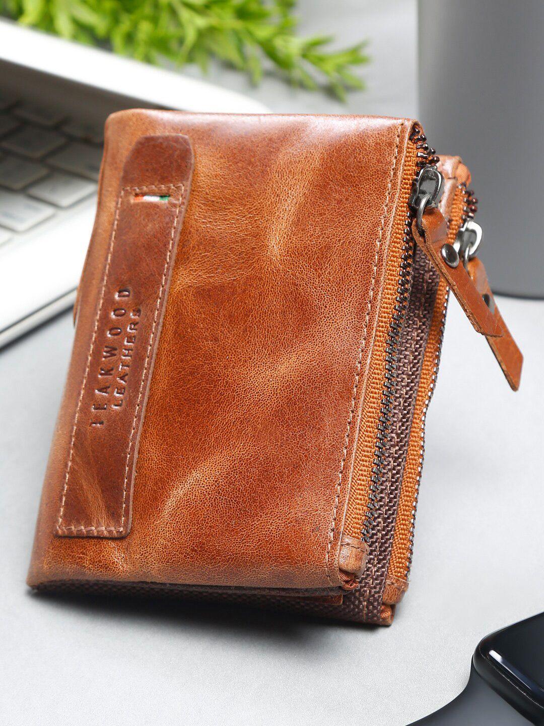 teakwood leathers men leather zip around wallet