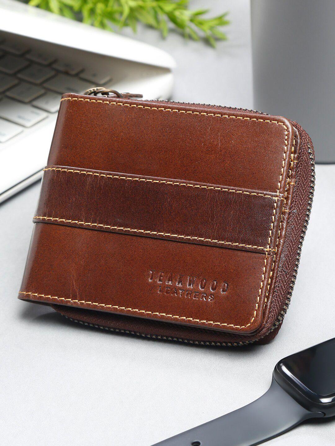 teakwood leathers men leather zip around wallet