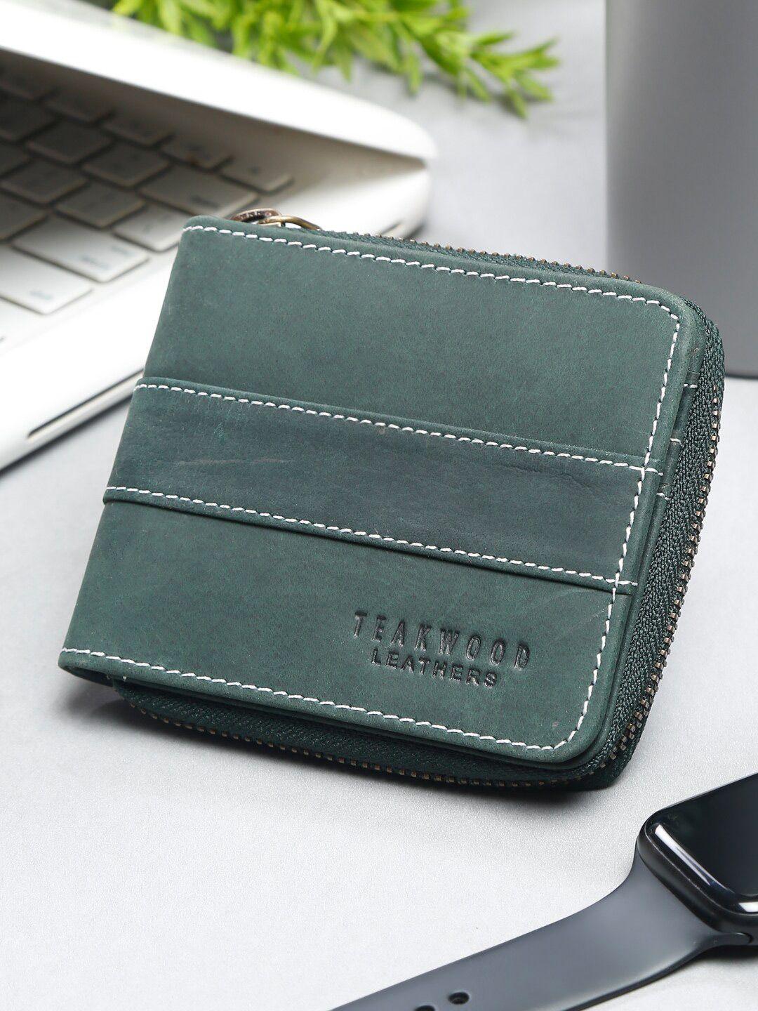 teakwood leathers men leather zip around wallet
