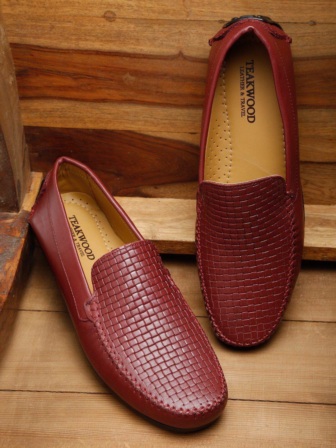 teakwood leathers men maroon textured leather loafers