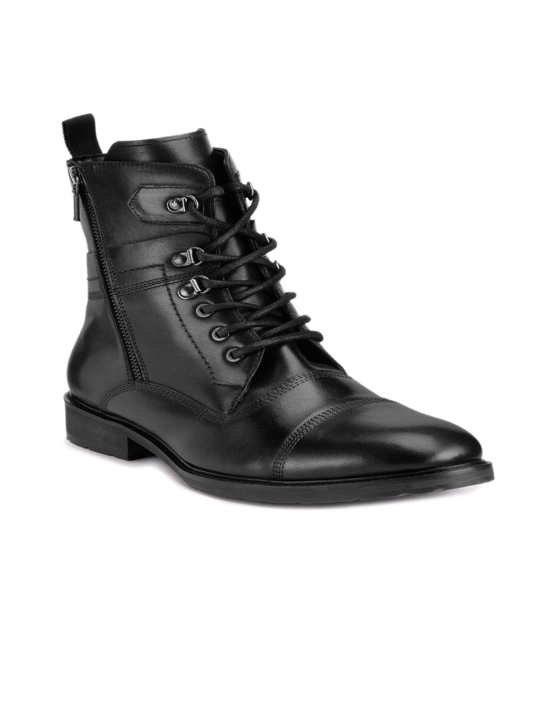 teakwood leathers men mid top block heel leather biker boots