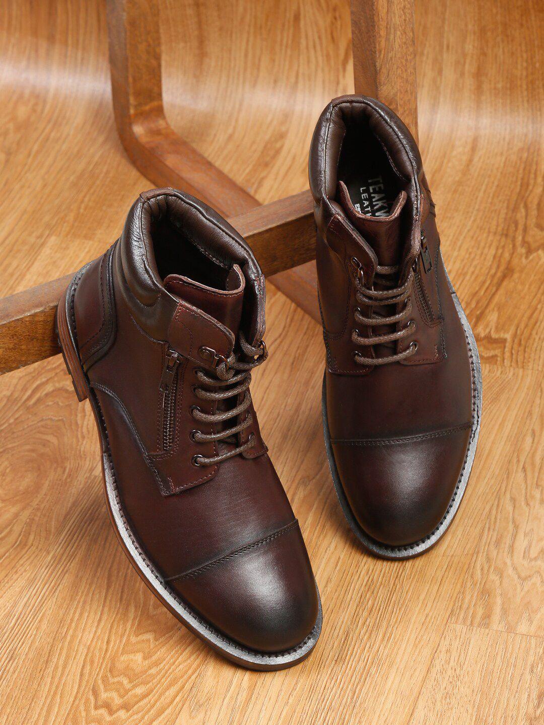 teakwood leathers men mid top block heel leather boots