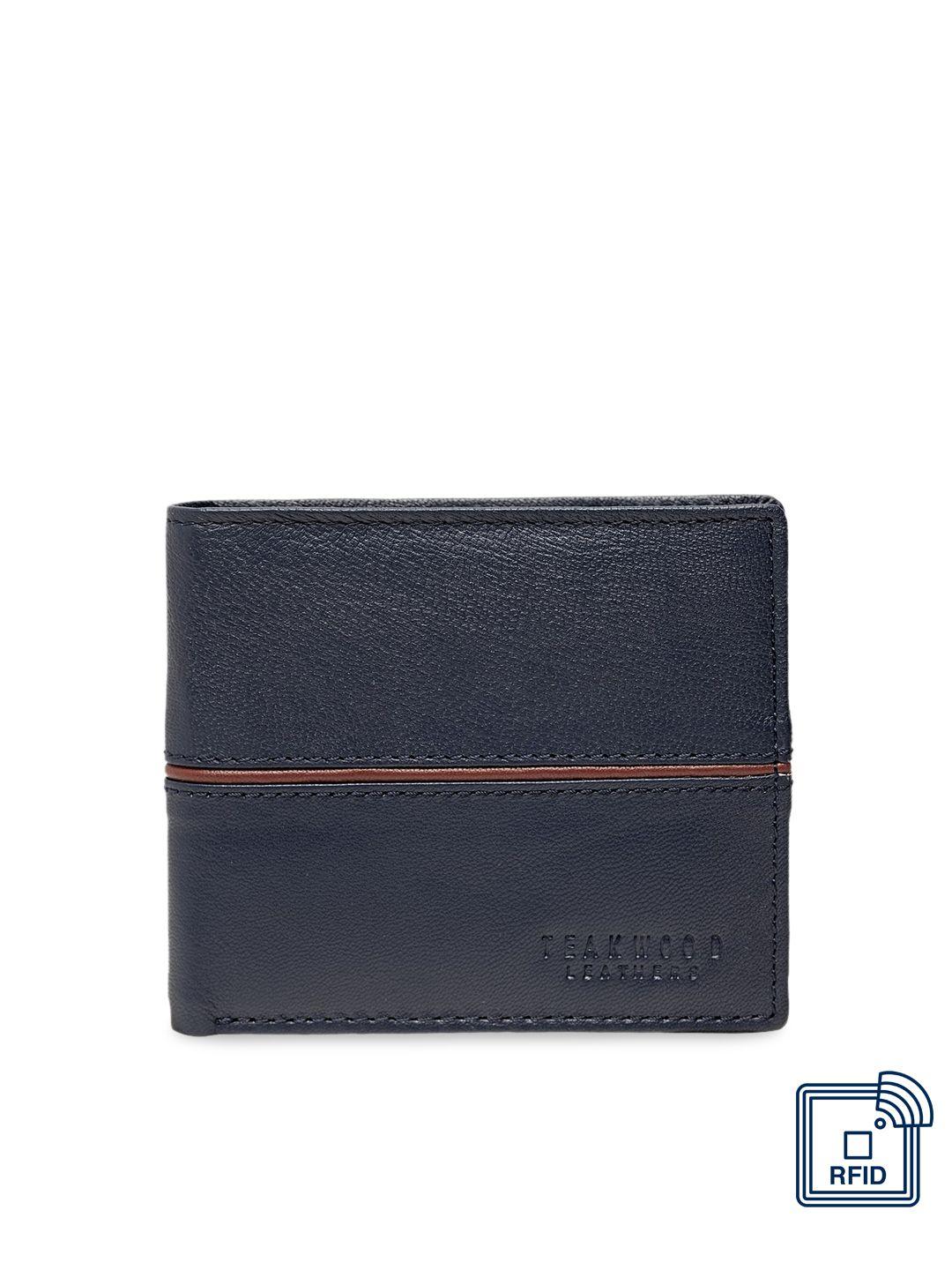teakwood leathers men navy blue solid two fold leather wallet