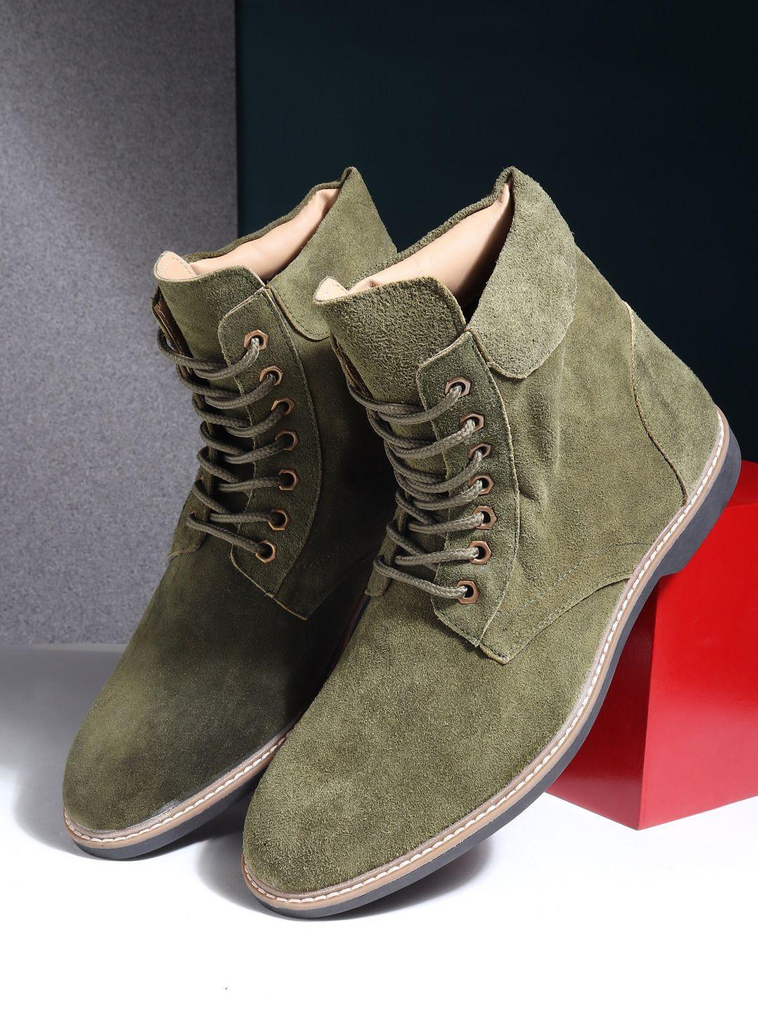 teakwood leathers men olive green solid mid-top boot