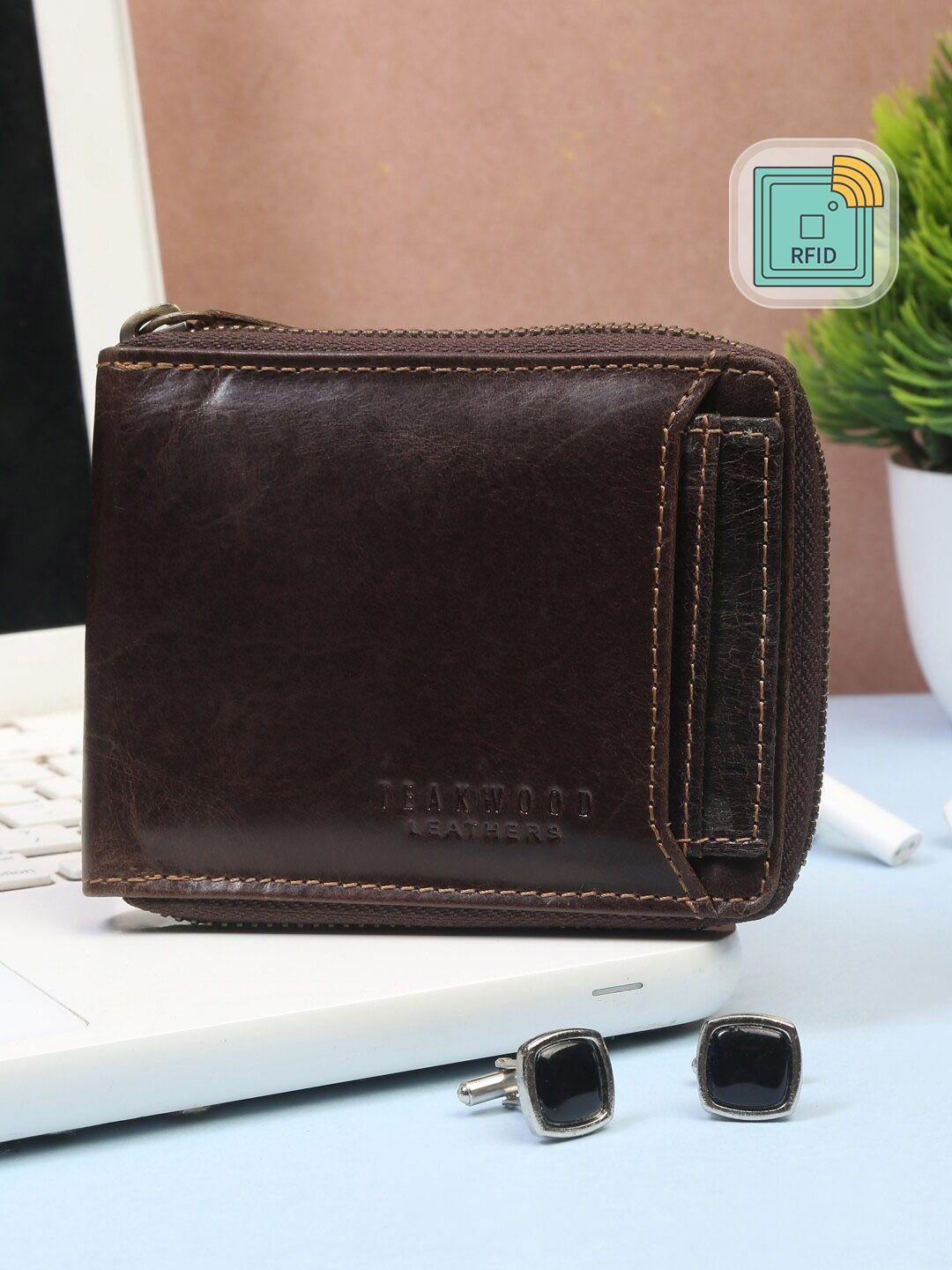 teakwood leathers men solid brown wallets with rfid features