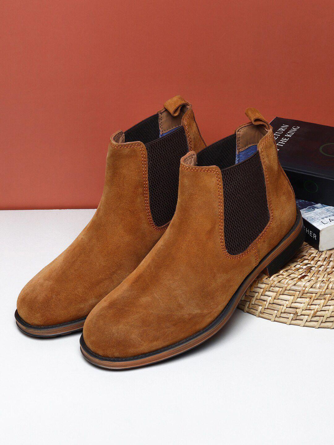 teakwood leathers men tan brown solid leather chelsea boots
