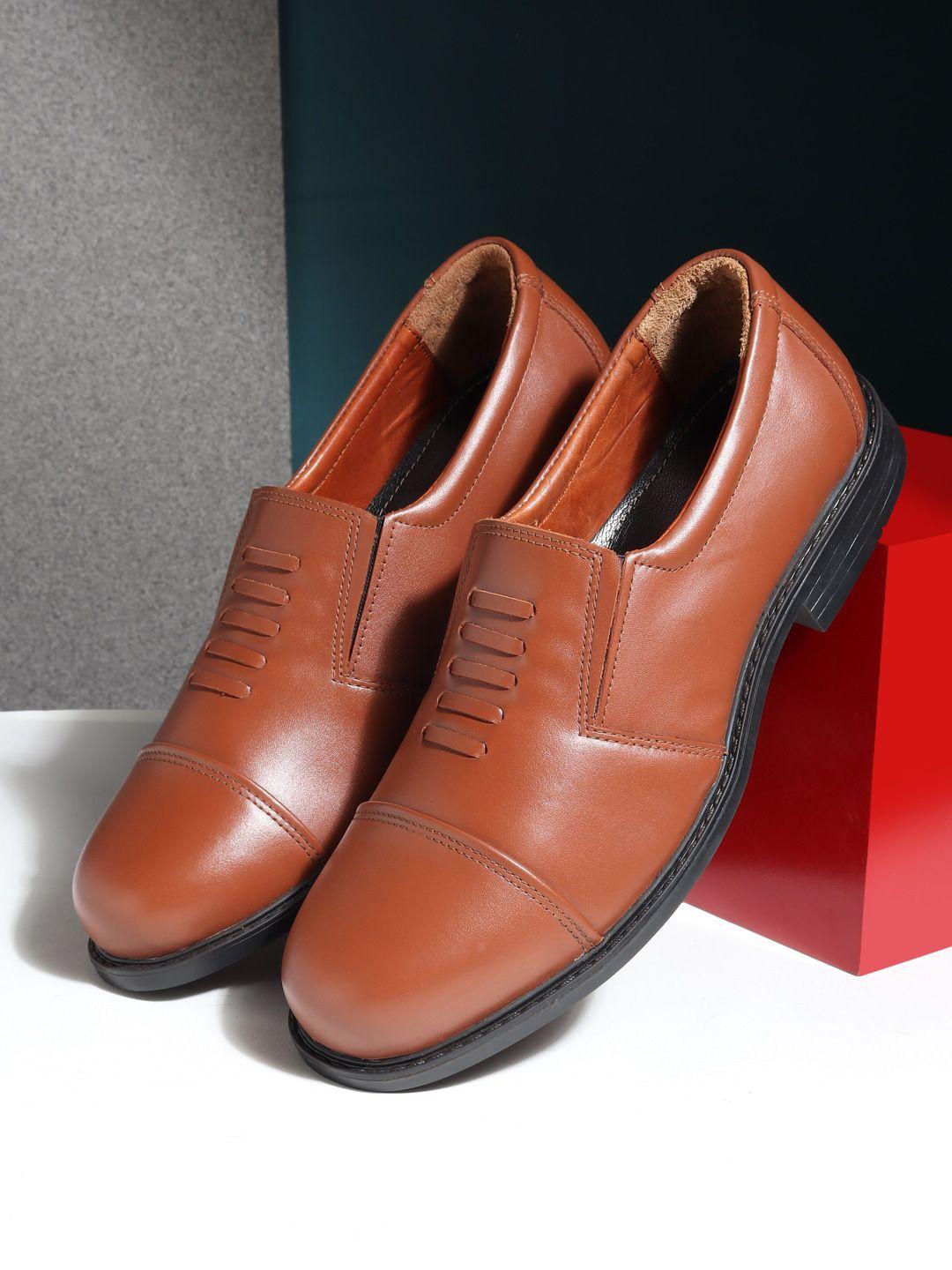 teakwood leathers men tan-brown solid leather formal oxfords