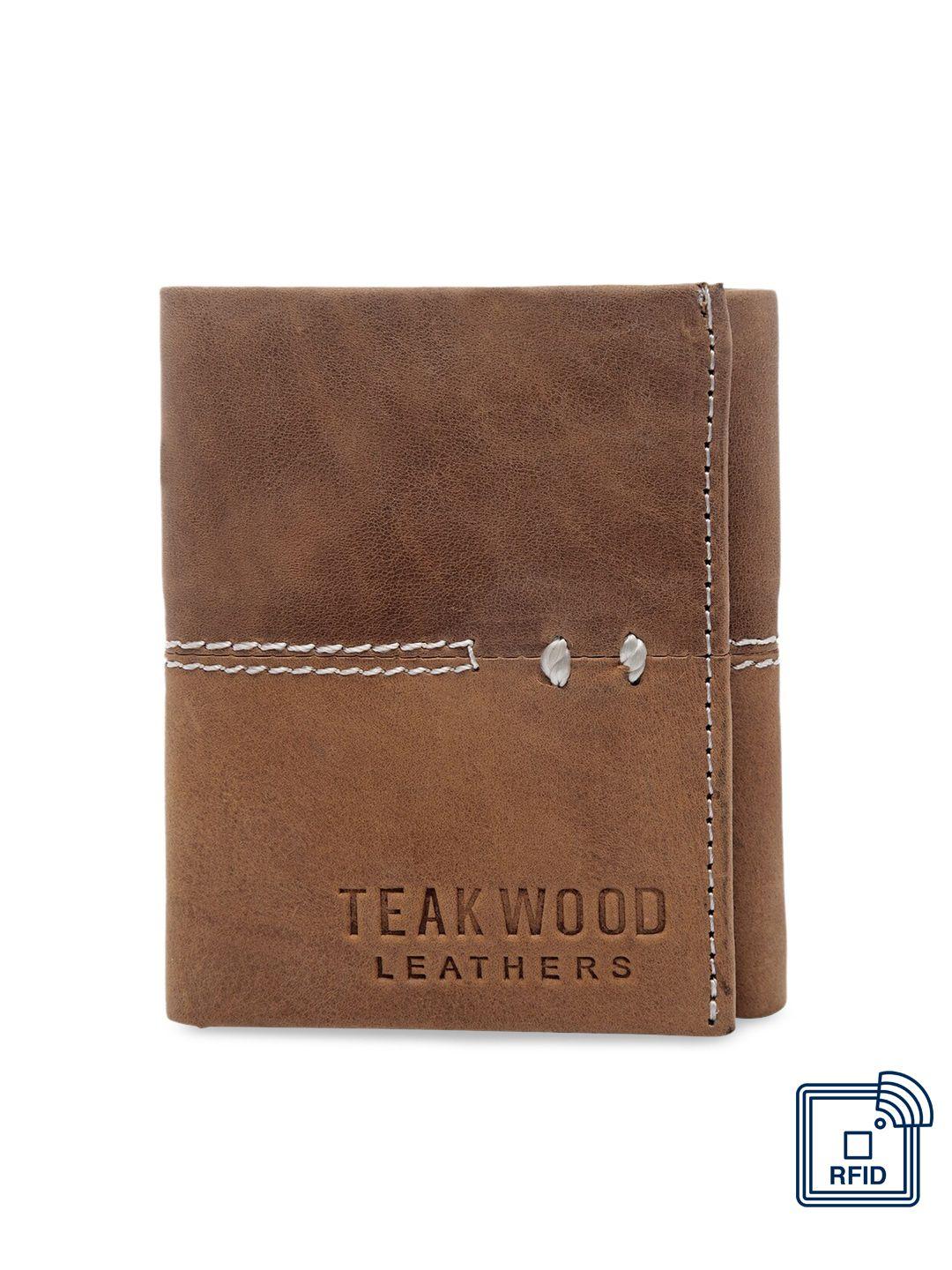 teakwood leathers men tan brown solid leather three fold wallet