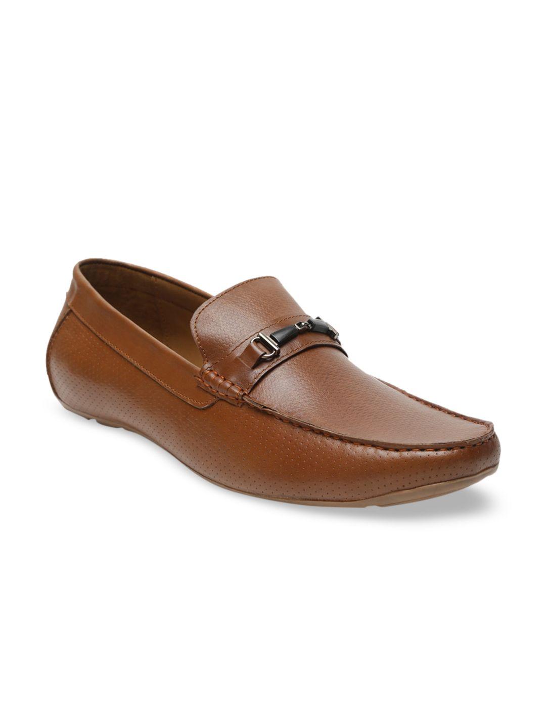 teakwood leathers men tan-brown textured genuine leather formal loafers