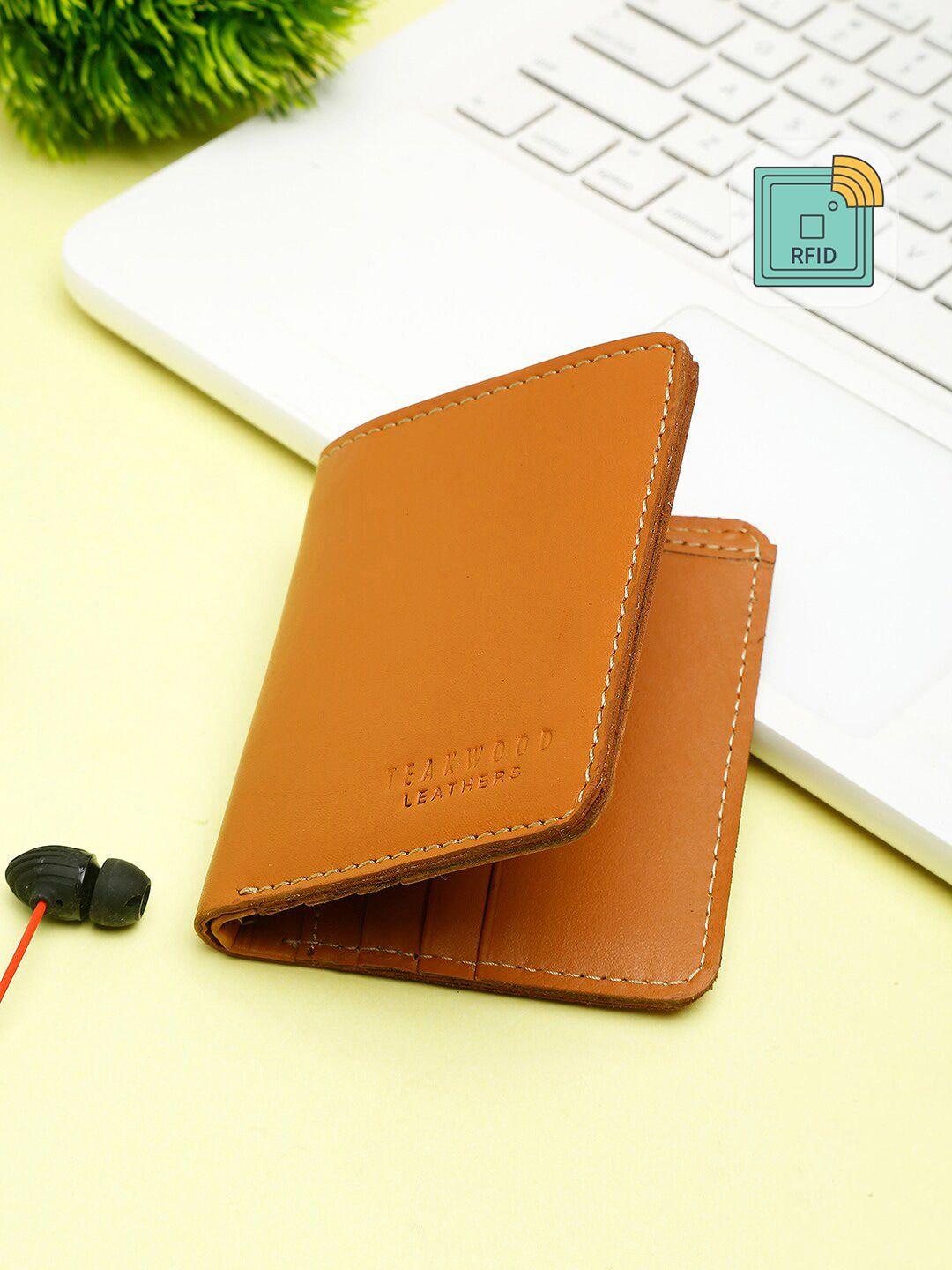 teakwood leathers men tan solid leather two-fold wallet