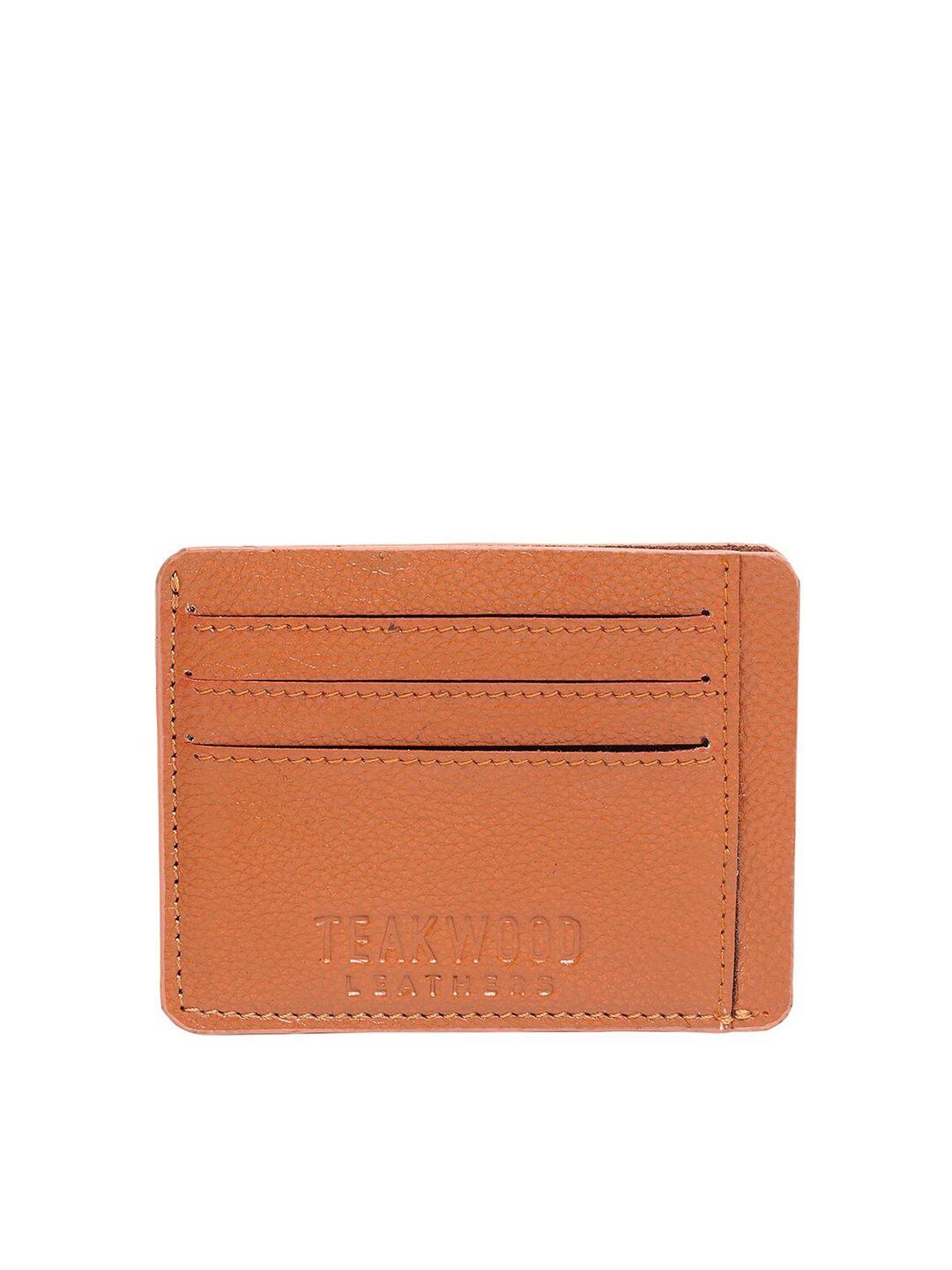 teakwood leathers men tan textured card holder