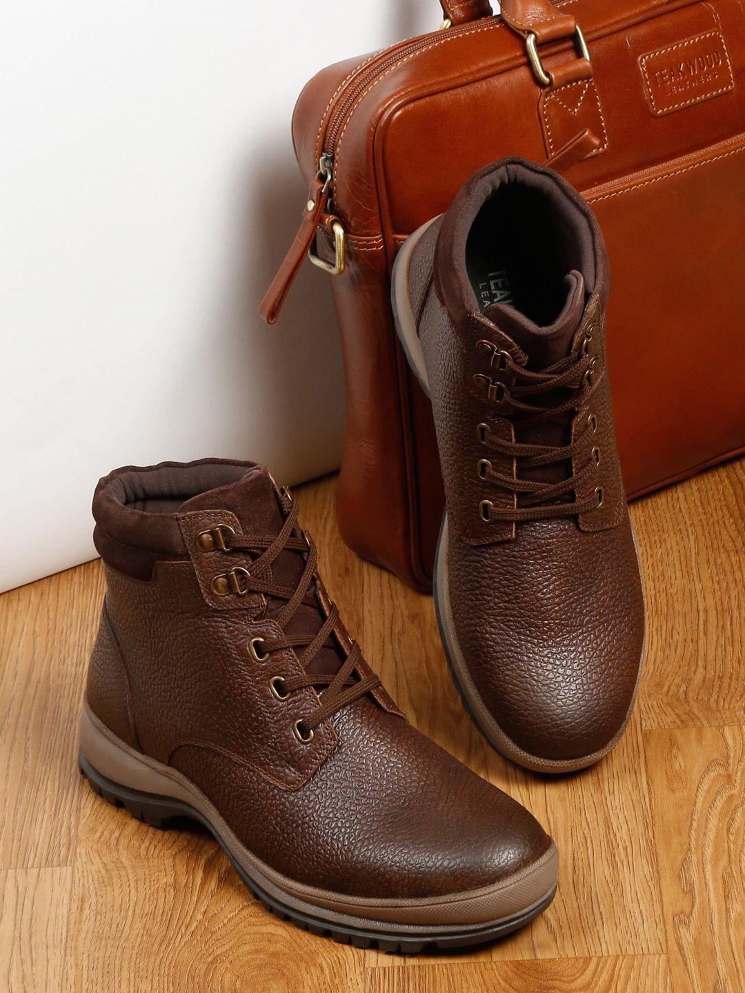 teakwood leathers men textured leather mid-top regular boots