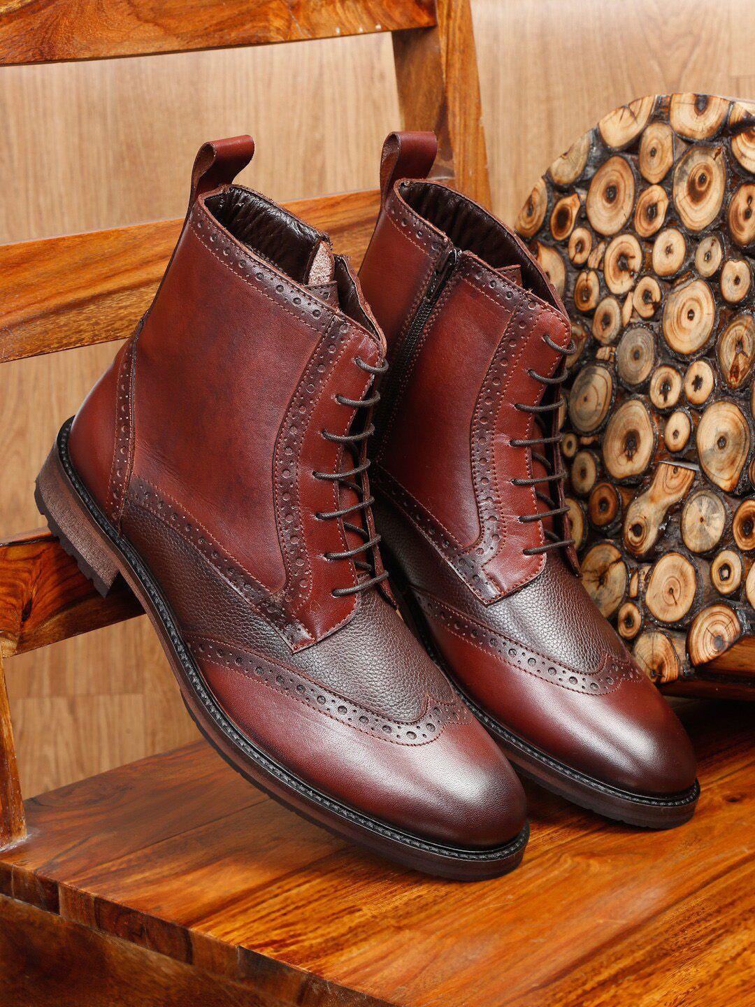 teakwood leathers men textured mid top block heel leather cowboy boots