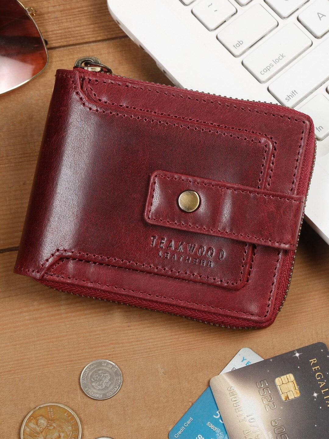 teakwood leathers men textured rfid leather zip around wallet