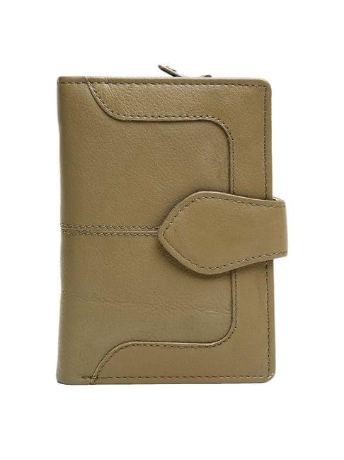 teakwood leathers olive green solid tri-fold wallet for women