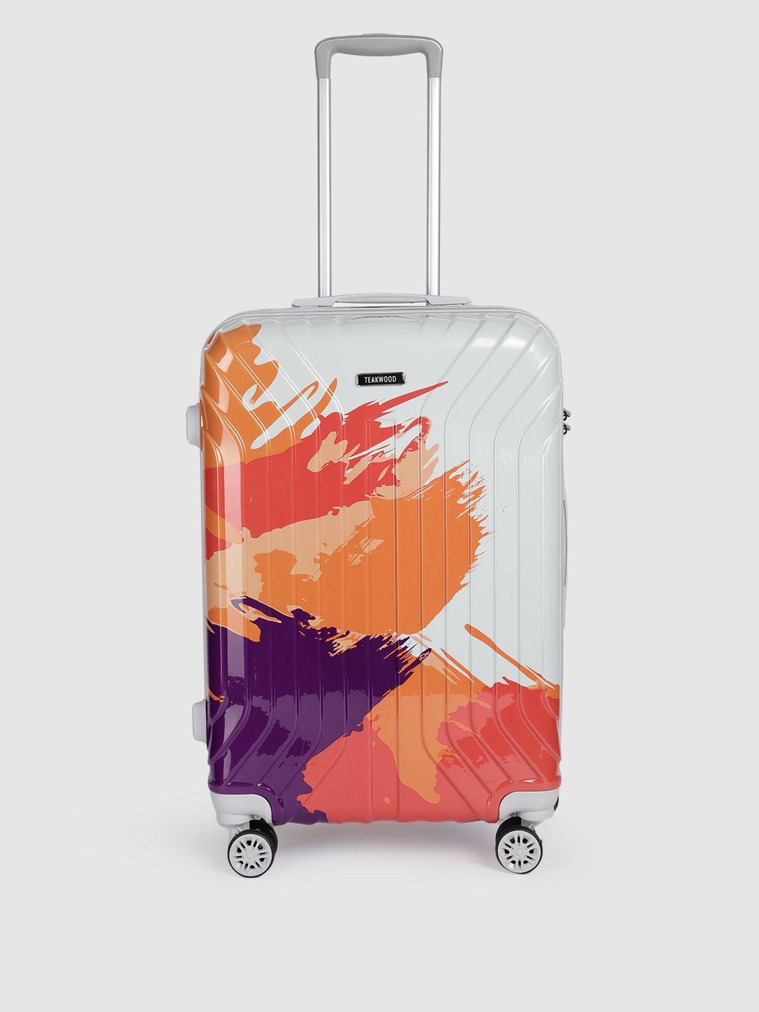 teakwood leathers printed 360 degree rotation hard medium trolley bag- 54.6 l