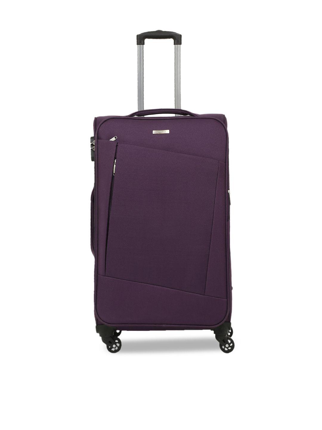 teakwood leathers purple solid soft-sided large trolley bag