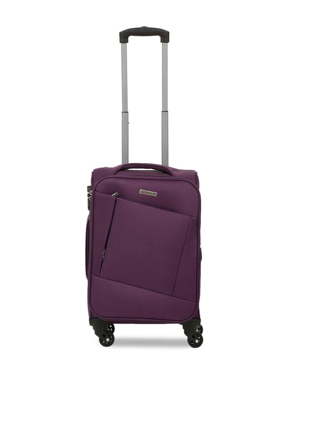 teakwood leathers purple solid textured trolley bag