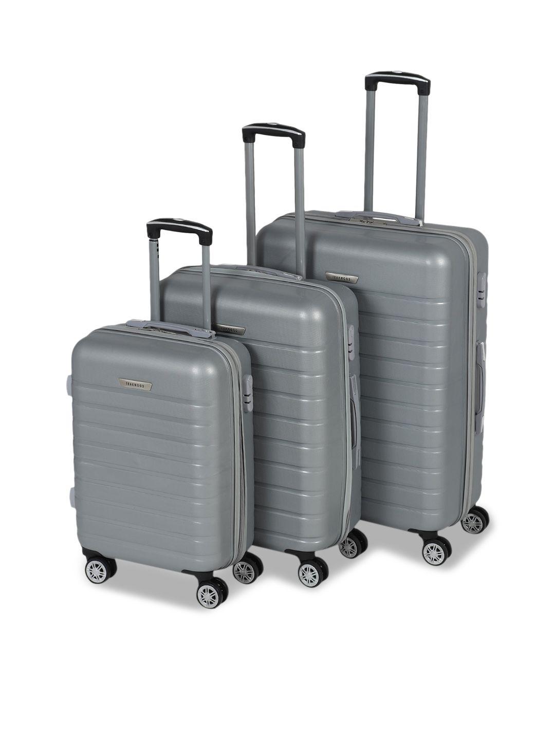 teakwood leathers set of 3 textured hard-sided large trolley suitcase