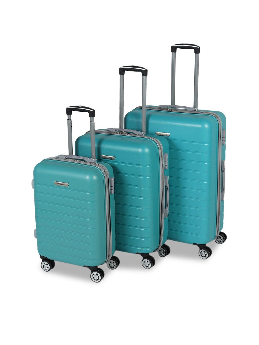 teakwood leathers set of 3 turquoise blue hard trolley bag